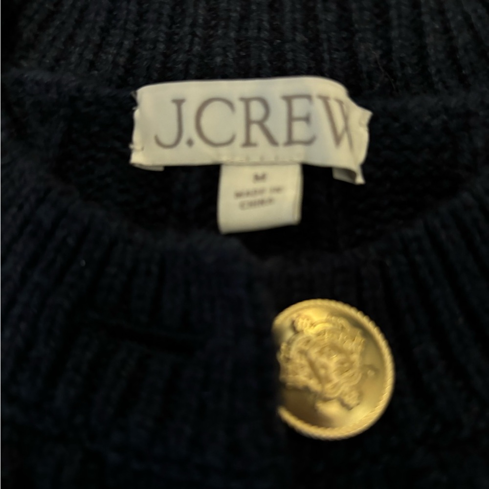 J. Crew Navy Cable Knit Cardigan with Gold Buttons - Picture 2 of 4